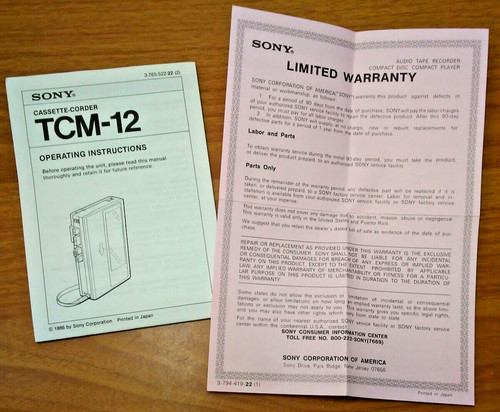 Sony tcm cassette corder - sony, cassette-corder